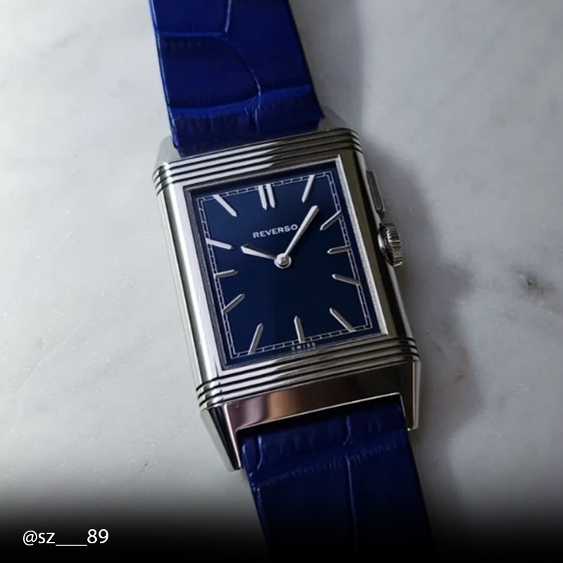 Watch strap in blue Alligator For Jaeger-LeCoultre Watch Grande Reverso Duoface Bleu